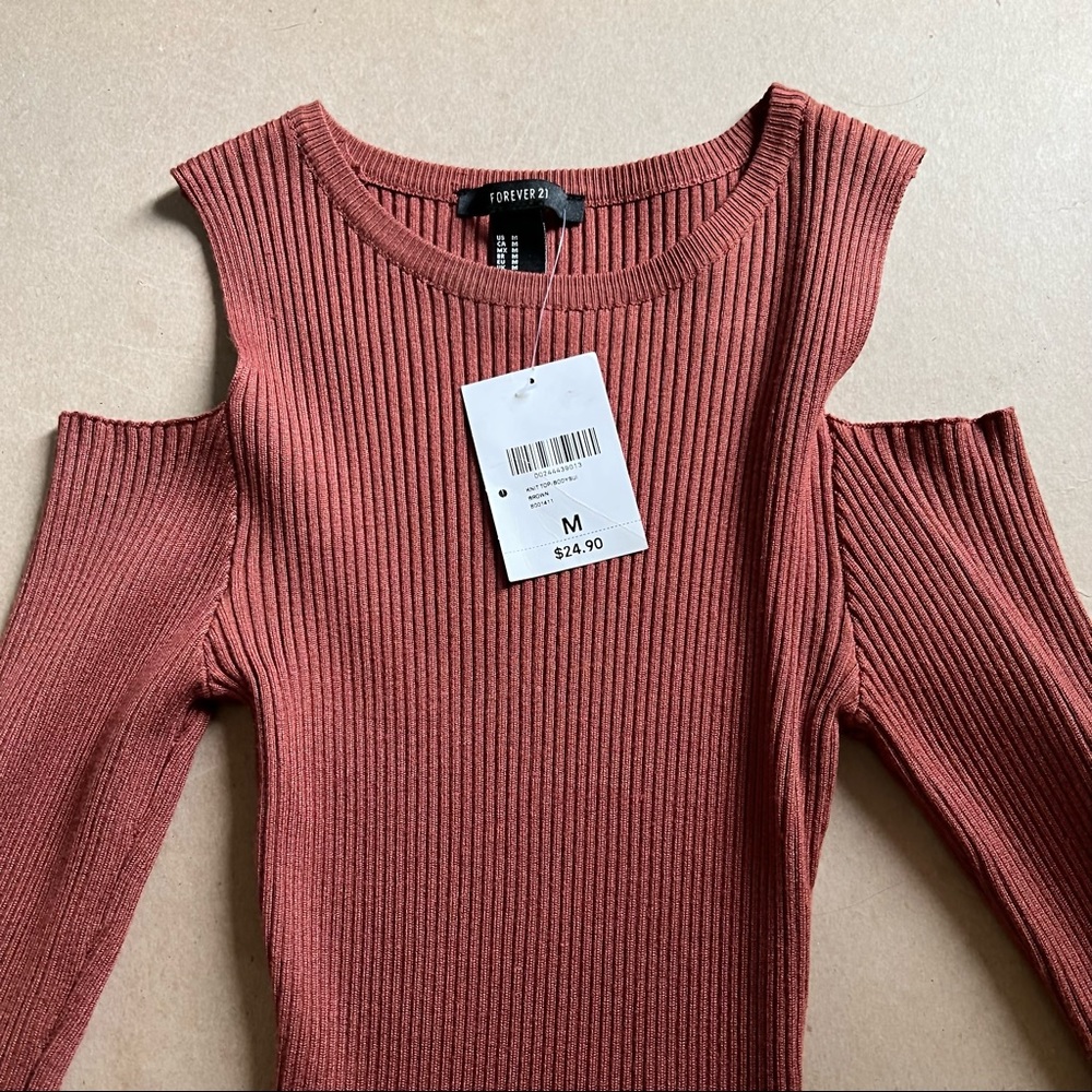 Knit Cold Shoulder Ribbed Bodysuit - Picture 8 of 12